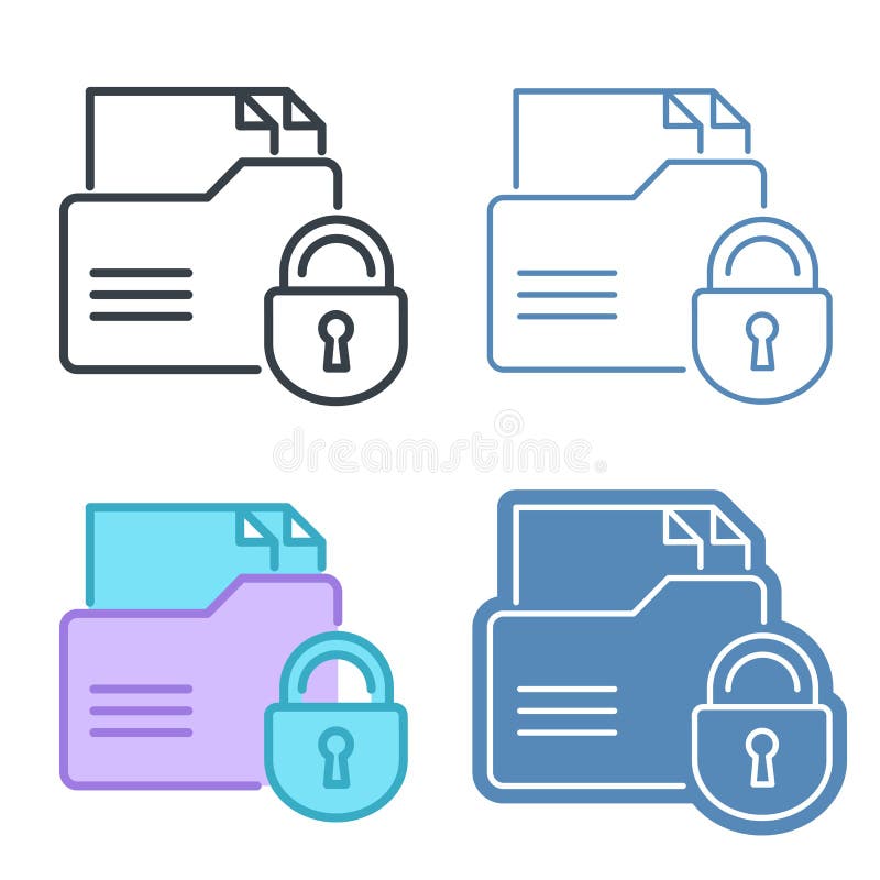 Carpeta con el sistema del icono del esquema del vector de la cerradura stock de ilustración Carpeta con el sistema del icono del esquema del vector de la cerradura stock de ilustración