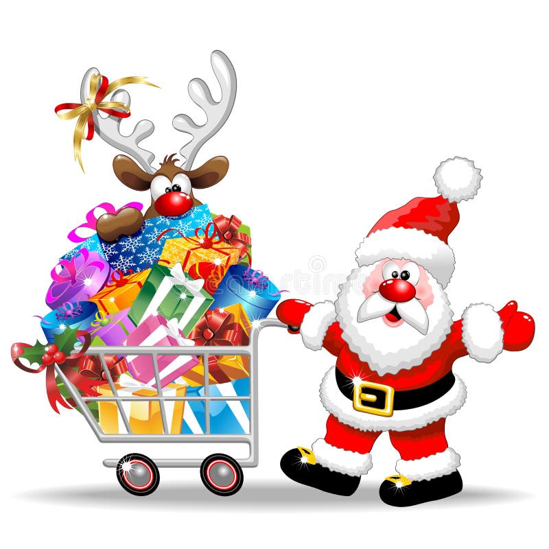 Carrello di Natale della renna e di Santa illustrazione di stock Carrello di Natale della renna e di Santa illustrazione di stock