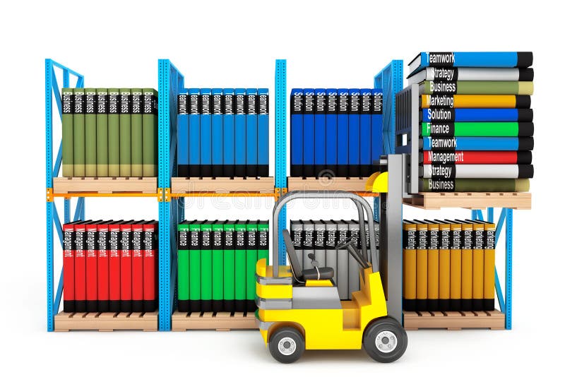 Forklift with Stack of Books on a white background. Forklift with Stack of Books on a white background