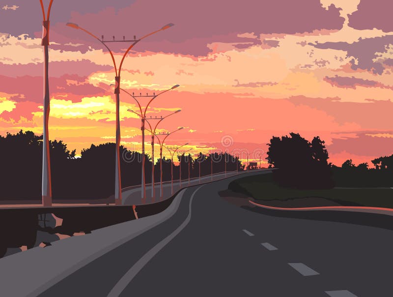 Carretera en un fondo de la puesta del sol rosada libre illustration Carretera en un fondo de la puesta del sol rosada libre illustration