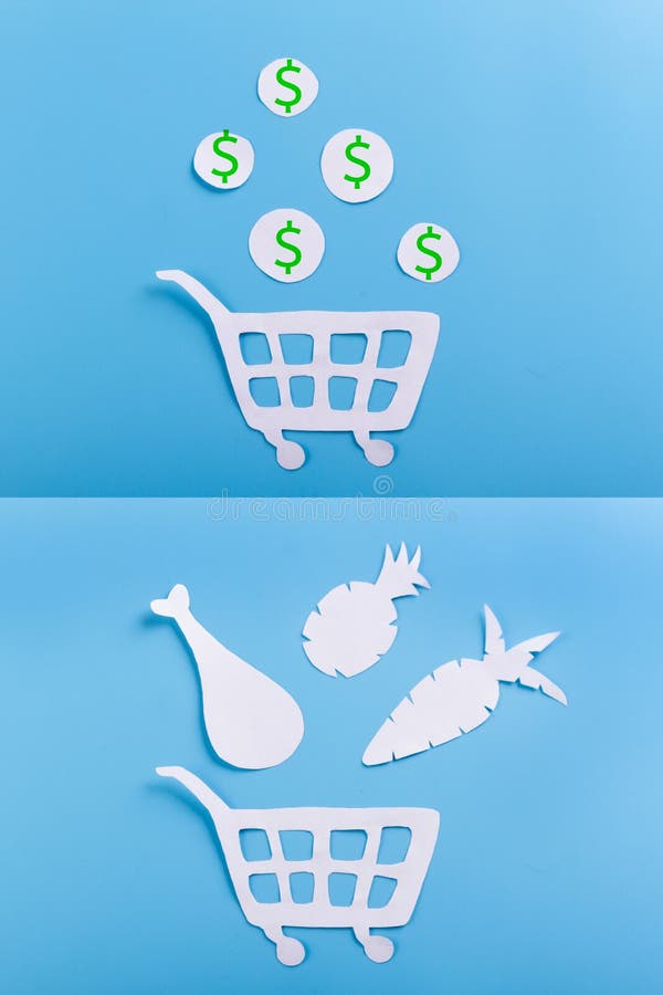 carretilla que hace compras con el dinero en él foto de archivo carretilla que hace compras con el dinero en él foto de archivo