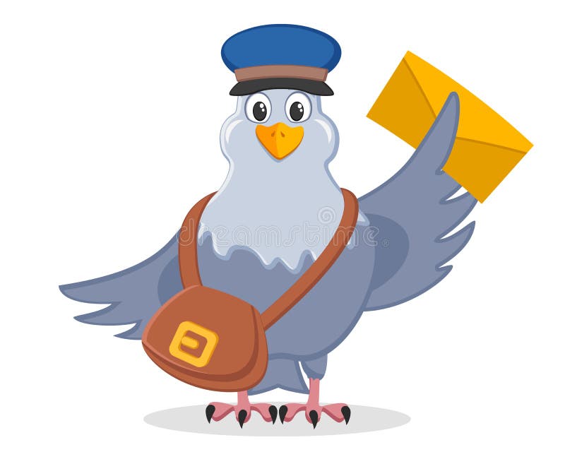 Carrier Pigeon in a Hat with a Bag and a Letter in the Wings on a White.  Stock Vector - Illustration of services, animals: 141121905