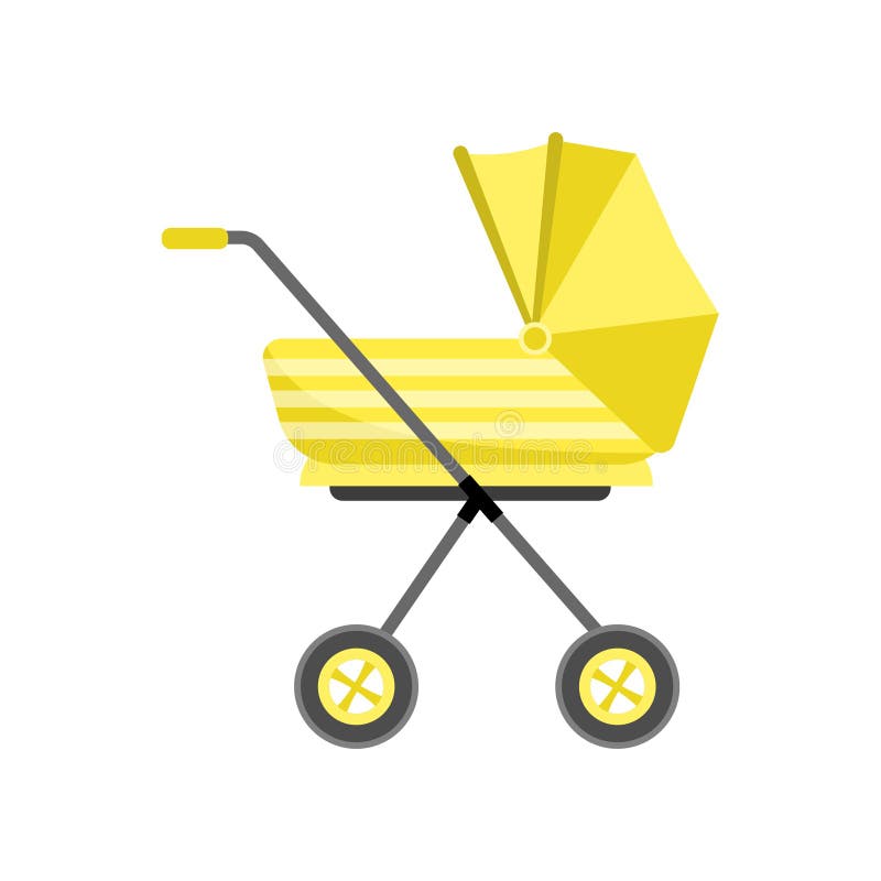 Carrinho de criança de bebê alto moderno amarelo, projeto retro ilustração royalty free Carrinho de criança de bebê alto moderno amarelo, projeto retro ilustração royalty free