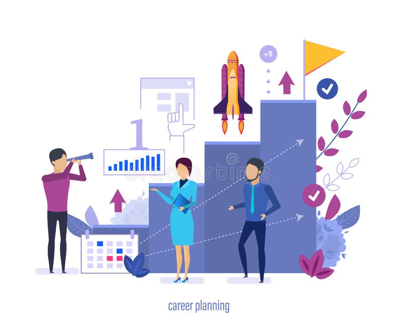 Carrière planning, plaatsende hoge doelstellingen, die succesvolle bedrijfsstrategie organiseren, royalty-vrije illustratie Carrière planning, plaatsende hoge doelstellingen, die succesvolle bedrijfsstrategie organiseren, royalty-vrije illustratie