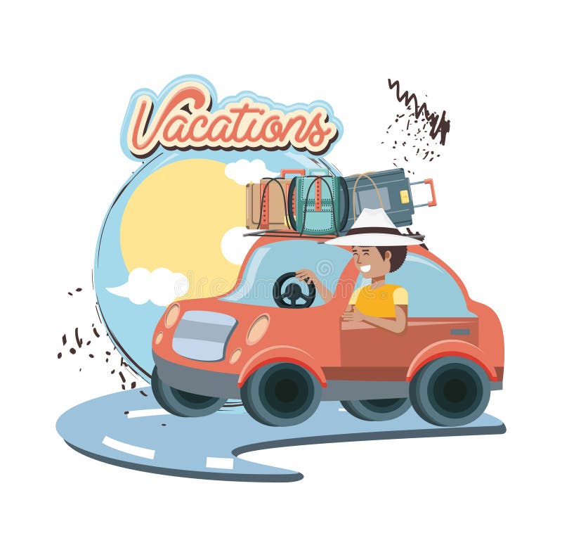 Carro com férias do curso das malas de viagem ilustração stock Carro com férias do curso das malas de viagem ilustração stock