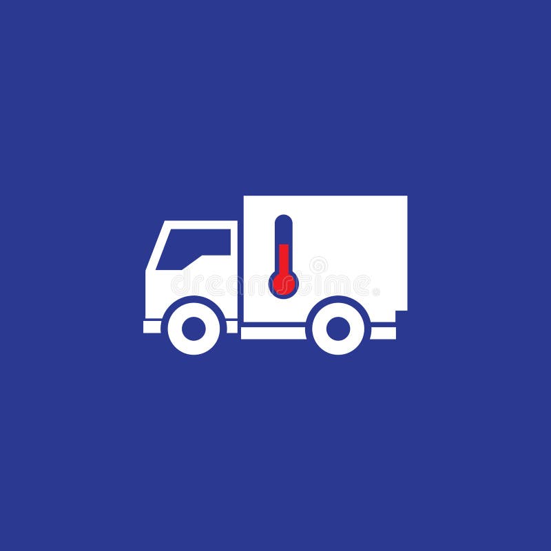 Carro com ícone do refrigerador Caminhão com termômetro em um fundo azul