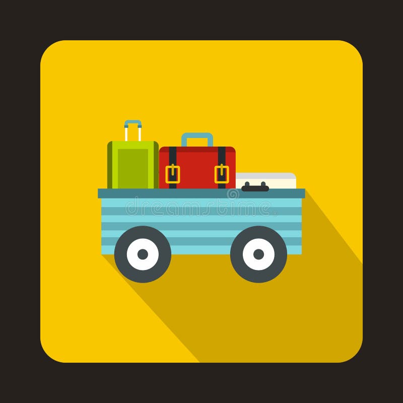 Carro da bagagem com ícone das malas de viagem, estilo liso ilustração royalty free Carro da bagagem com ícone das malas de viagem, estilo liso ilustração royalty free