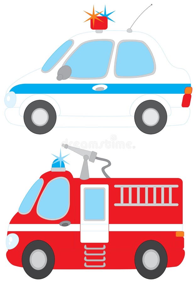 Vector clip-arts of a police car and water engine. Vector clip-arts of a police car and water engine