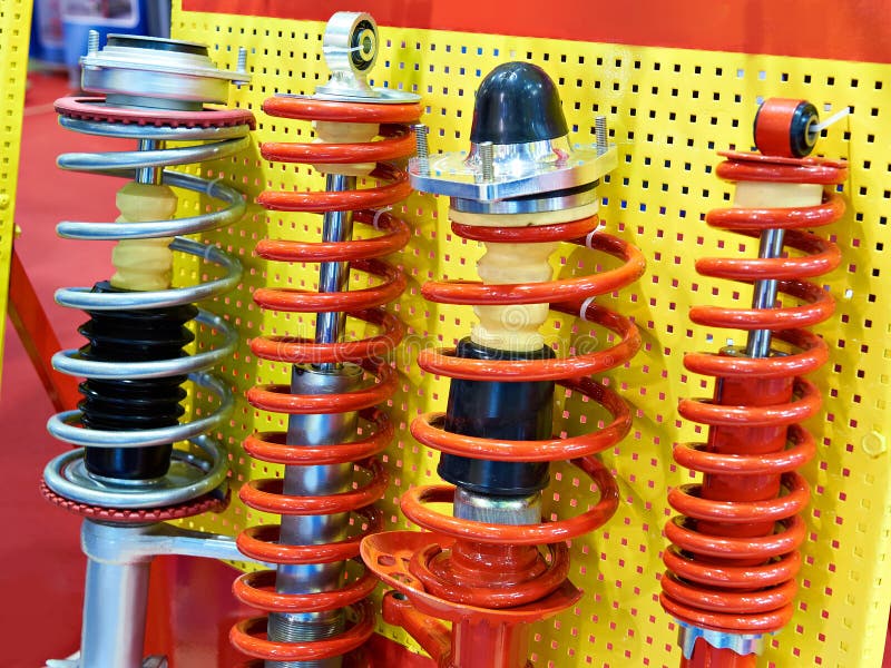 Suspension shock absorbers car in an auto parts store. Suspension shock absorbers car in an auto parts store