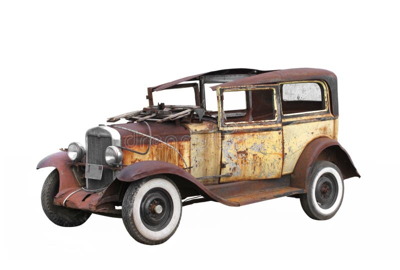 Carro junked velho do vintage isolado. imagens de stock royalty free Carro junked velho do vintage isolado. imagens de stock royalty free