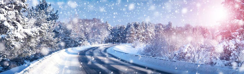 Car on winter road covered with snow. Car on winter road covered with snow