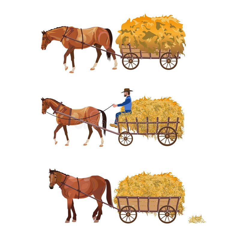 Carro puxado por cavalos com feno ilustração do vetor Carro puxado por cavalos com feno ilustração do vetor