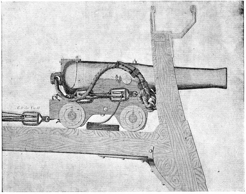 Carronade protección de la andanada. una carronada es un cañón castiron de ánima lisa que fue utilizado por la marina real. stock de ilustración