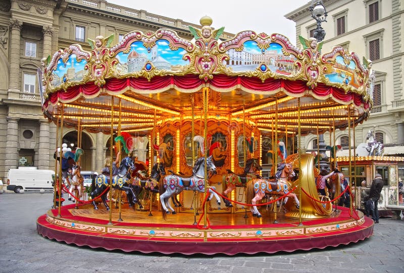 Carrossel Festivo, De Carrossel, Com Cavalos E Luzes Em Frankfurt