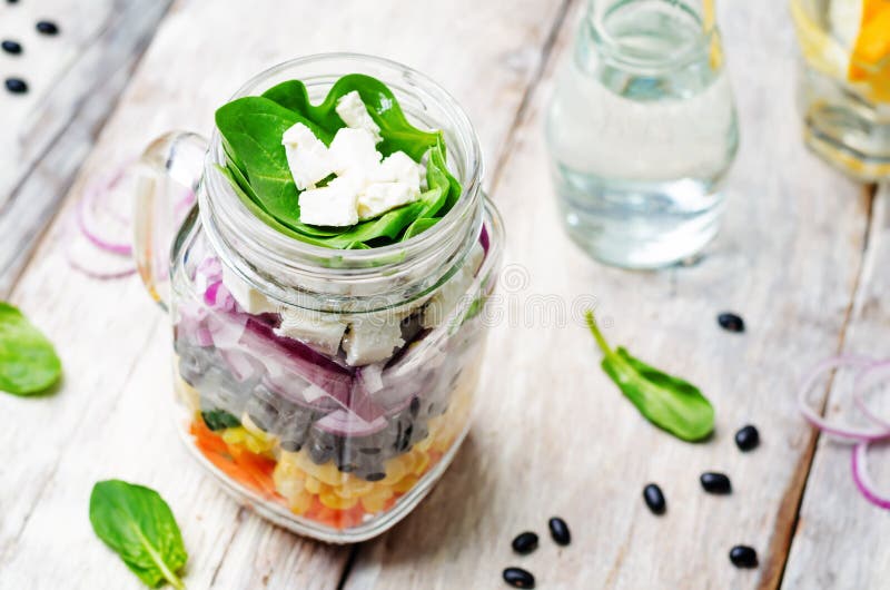 Carrot Corn Black Beans Red Onion Feta Spinach Salad Stock Photo ...