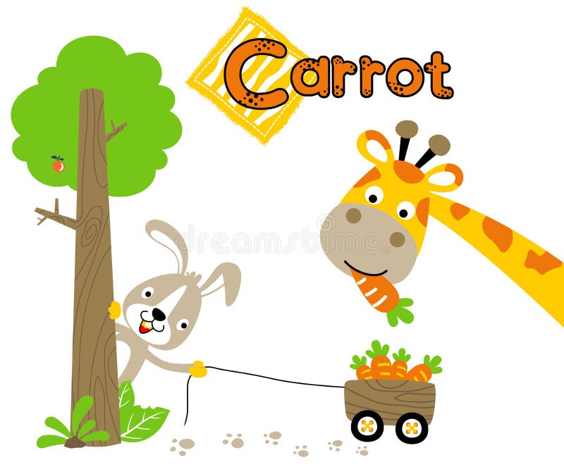 Giraffe and rabbit cartoon with lots of carrots vector illustration Giraffe and rabbit cartoon with lots of carrots vector illustration