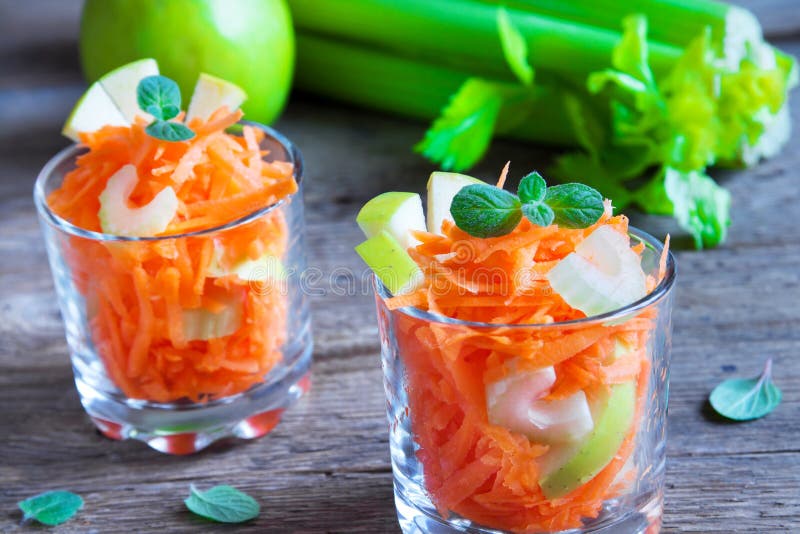 Carrot Salad with Green Apple and Celery Stock Photo Image of macro, cream 70426848