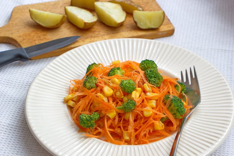 Carrot Spaghetti, Broccoli, Corns and Potatoes Stock Image Image of