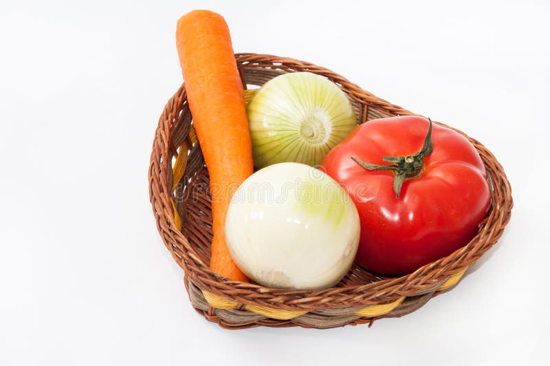 Carrot, Tomato and Onions in the Basket Stock Image Image of