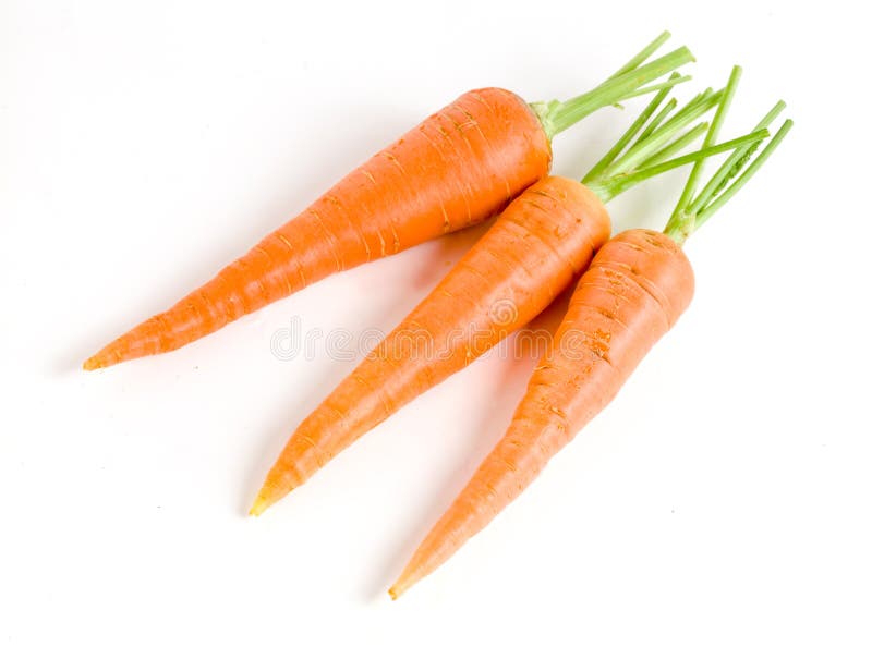 Carrot Vegetable with Leaves Isolated on White Background Stock Photo
