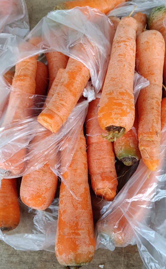Carrots on the Market in Plastic Bags Stock Photo Image of produce