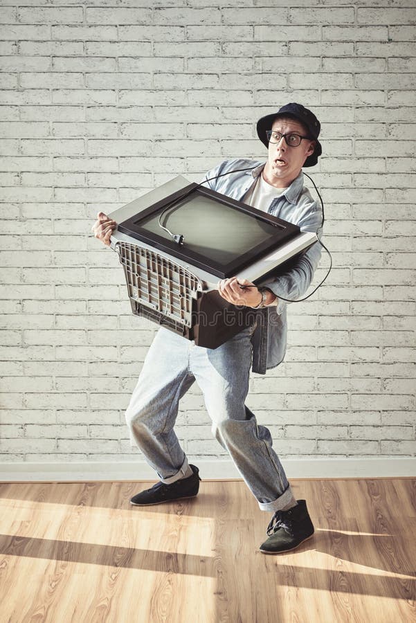 Carrying old tv stock photo. Image of young, utilization 89520298