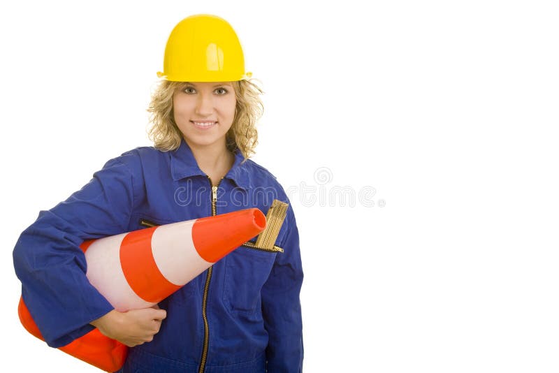 Carrying a traffic cone stock photo