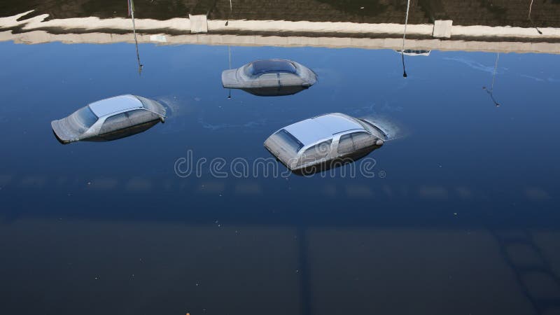 Cars in flooded water royalty free stock photo Cars in flooded water royalty free stock photo