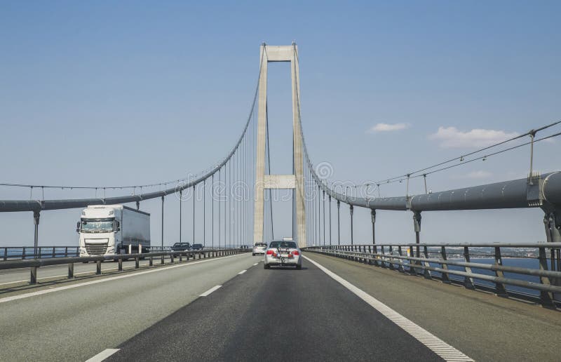 Great Belt Bridge Which Crossing The North Sea In Denmark