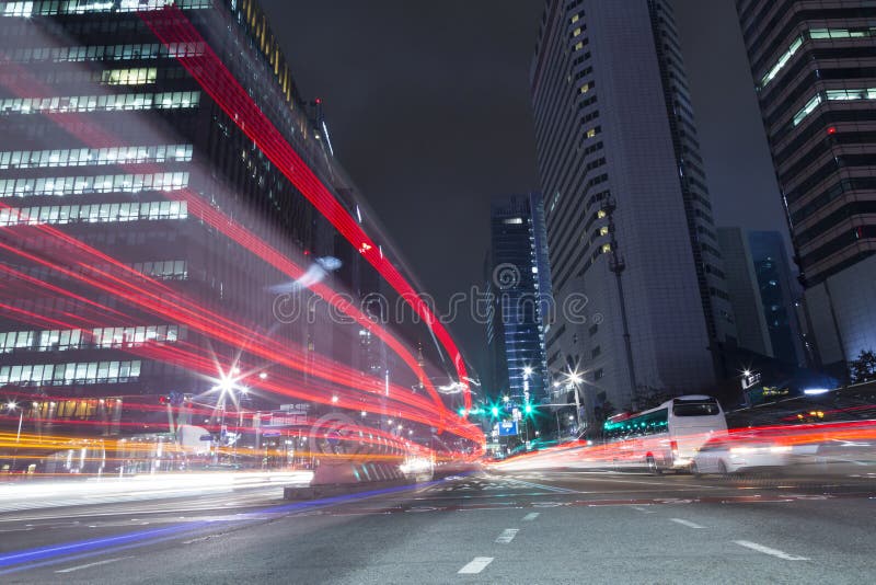 The cars on the highway light trails in seoul, korea