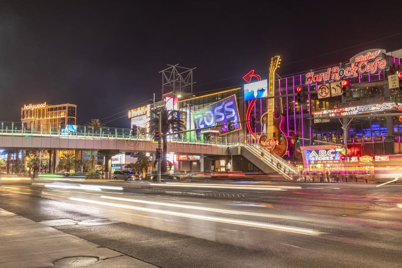 Cars by Night at the Las Vegas Strip in Las Vegas Editorial Stock Image