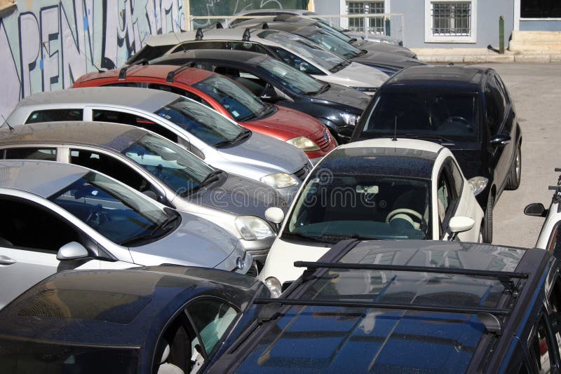 Cars at a Parking Area in Athens, Greece Editorial Stock Image Image