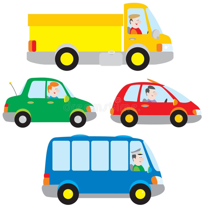 Cars, truck and bus stock vector. Illustration of drive