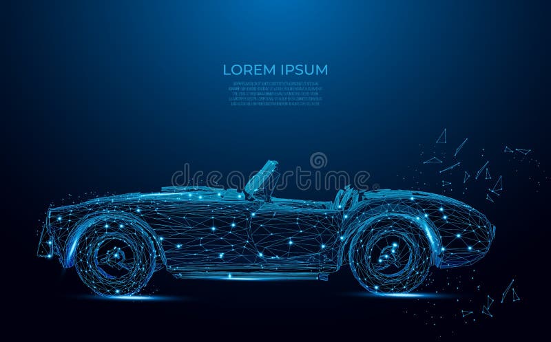 Cars vector wireframe concept. Abstract image of a auto in the form of a starry sky. Polygonal wireframe mesh art, poly low stock illustration