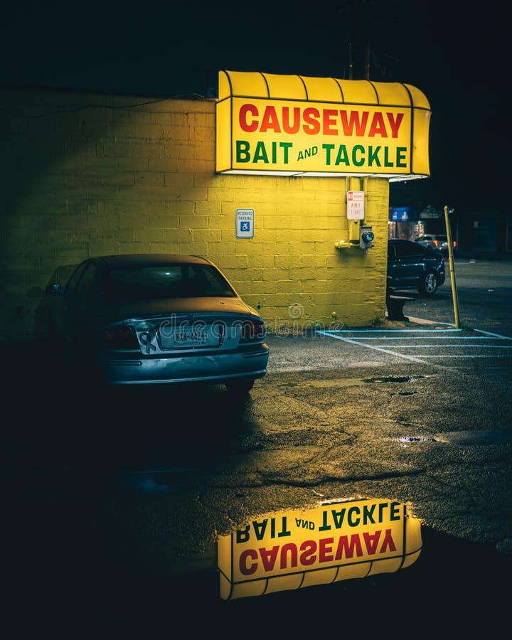 Carseway bait&apark en night wantagh new york imagen de archivo