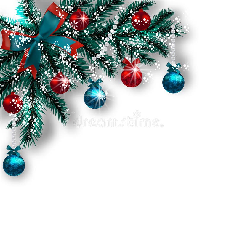Cartão De Natal Azul Com Ramos De árvore Verdes, As Bolas Vermelhas E As  Fitas Em Um Fundo Branco Canto Com Sombra E Ilustração do Vetor -  Ilustração de curva, pinho: 82304879
