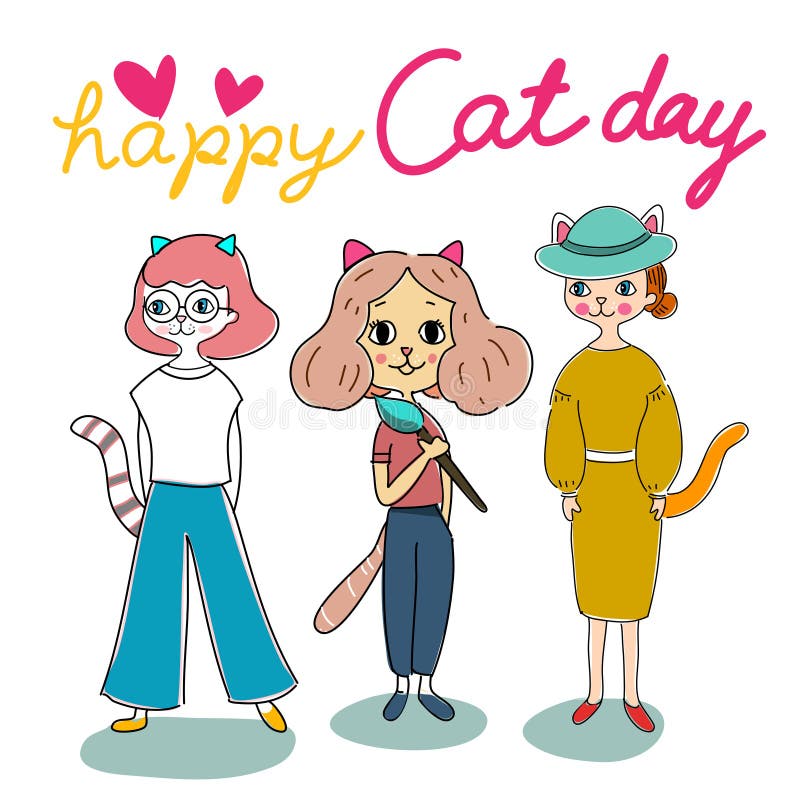 Três Gatos De Desenho Animado Ilustração do Vetor - Ilustração de