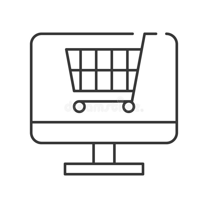 Cart on computer screen, Line icon shopping online and e commerce concept royalty free illustration