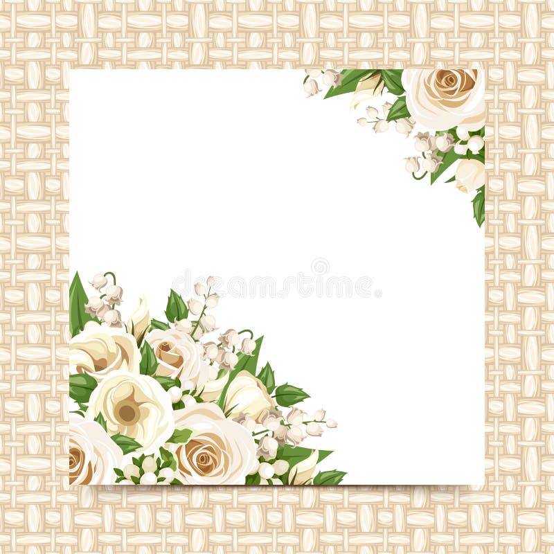 Carta con i fiori bianchi su un fondo di vimini Vettore EPS-10 illustrazione di stock Carta con i fiori bianchi su un fondo di vimini Vettore EPS-10 illustrazione di stock