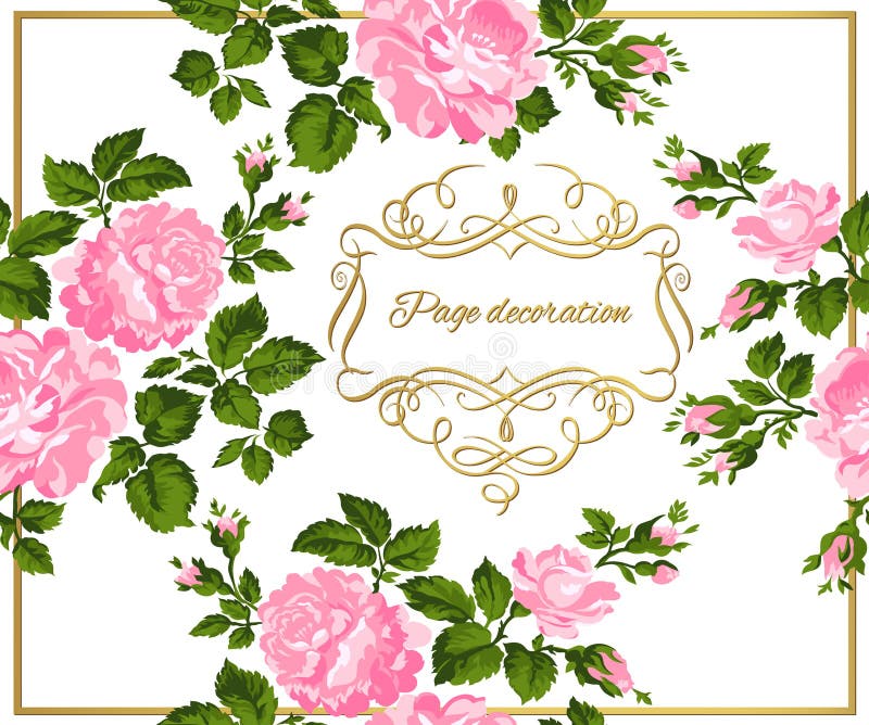Carta d'annata lussuosa delle rose rosa con la calligrafia dell'oro Illustrazione di vettore illustrazione di stock Carta d'annata lussuosa delle rose rosa con la calligrafia dell'oro Illustrazione di vettore illustrazione di stock