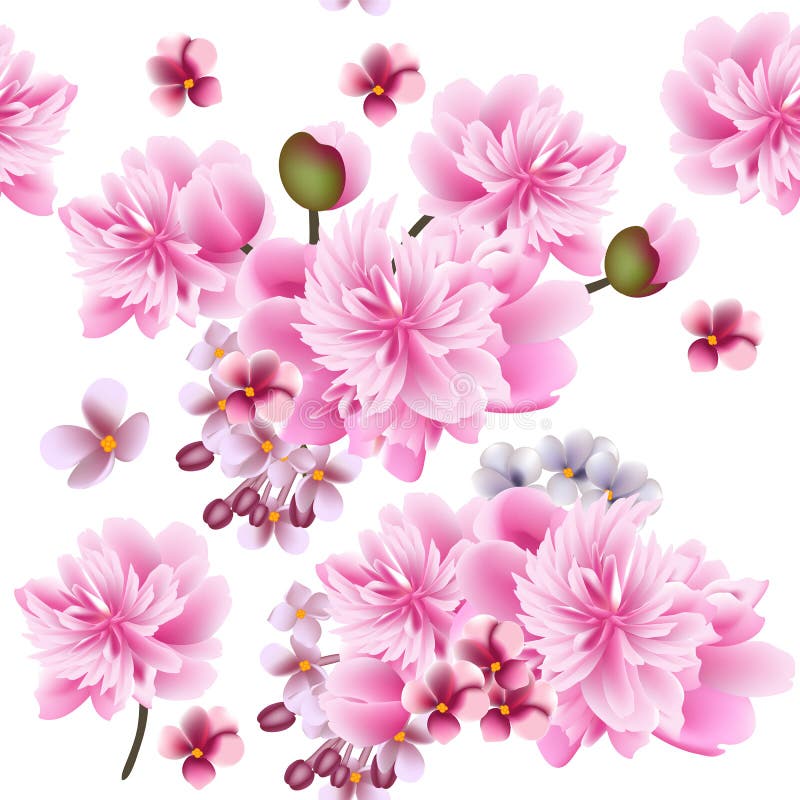 Carta da parati senza cuciture di vettore floreale con i fiori rosa illustrazione di stock Carta da parati senza cuciture di vettore floreale con i fiori rosa illustrazione di stock