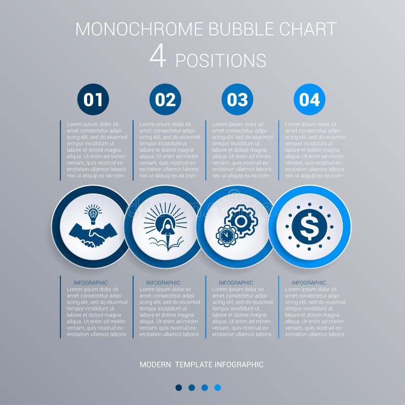 Carta de bolhas azul monocromática Infographics para 4 etapas ilustração do vetor Carta de bolhas azul monocromática Infographics para 4 etapas ilustração do vetor