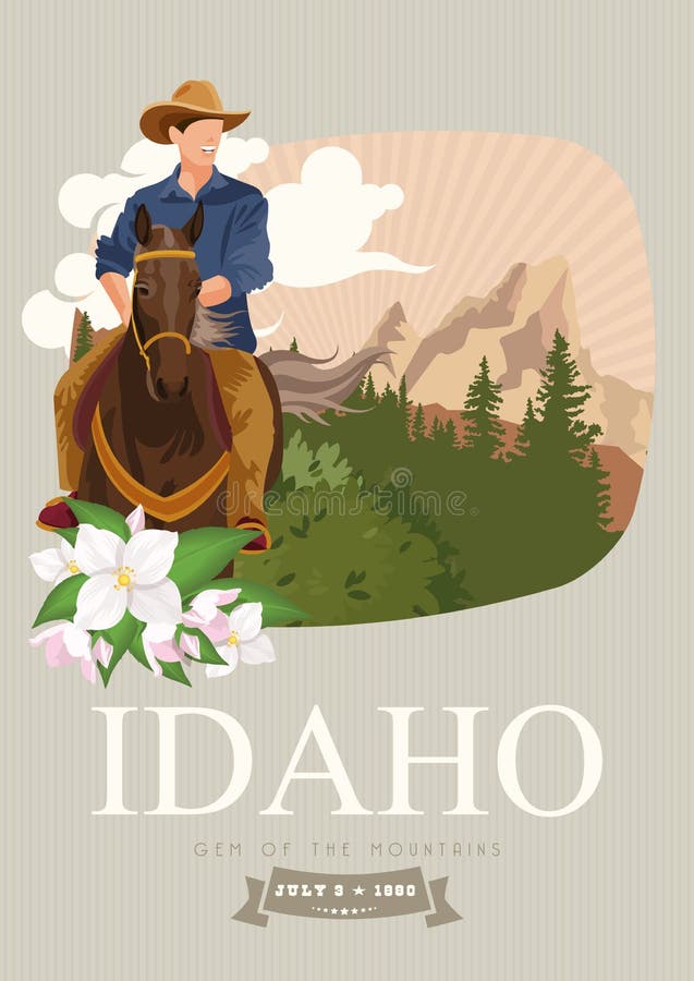 Carta degli Stati Uniti d'America con il cowboy illustrazione di stock Carta degli Stati Uniti d'America con il cowboy illustrazione di stock