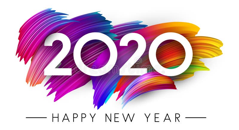 Carta del buon anno 2020 con progettazione variopinta del colpo della spazzola royalty illustrazione gratis