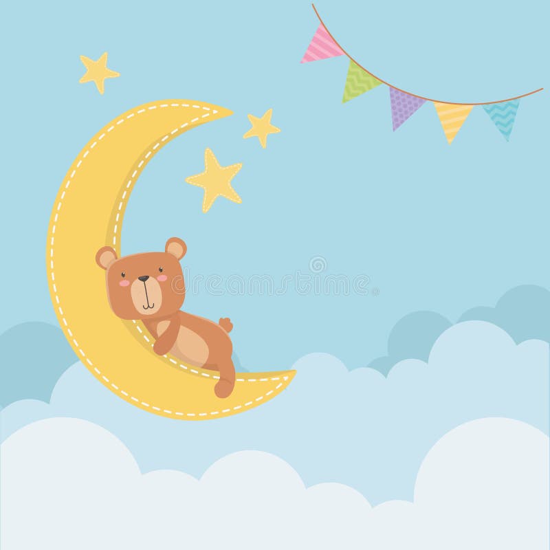 Carta della doccia di bambino con poco orso in luna che slepping royalty illustrazione gratis Carta della doccia di bambino con poco orso in luna che slepping royalty illustrazione gratis