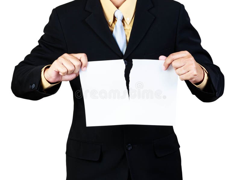 Carta dello strappo dell'uomo d'affari fotografie stock libere da diritti Carta dello strappo dell'uomo d'affari fotografie stock libere da diritti