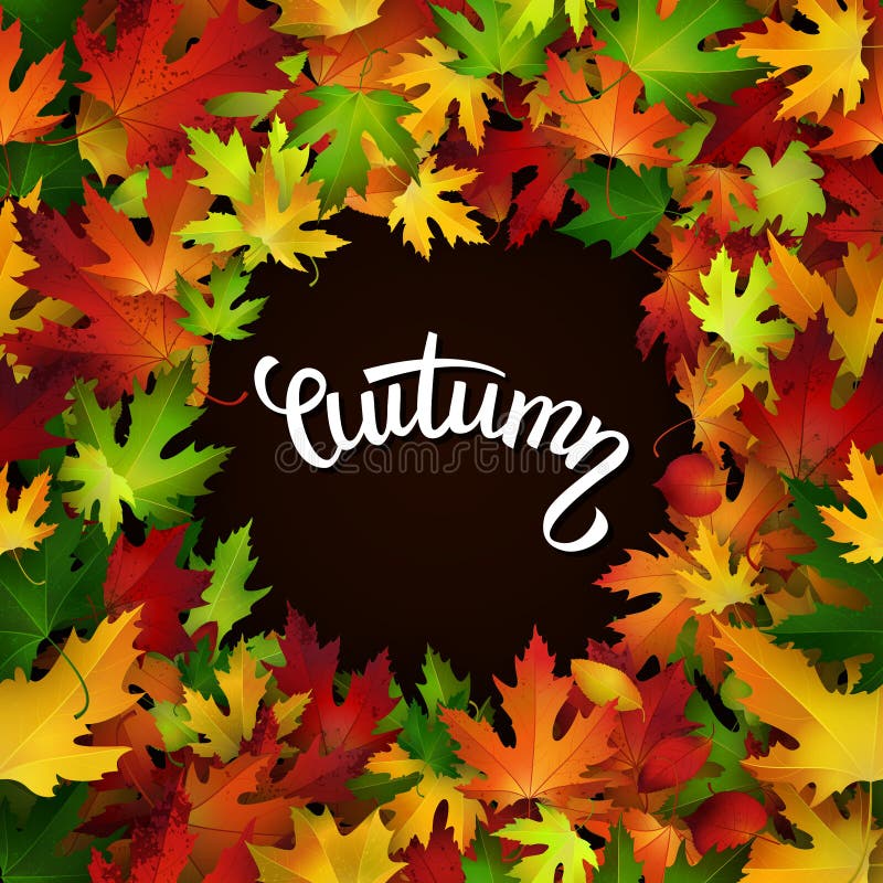 Carta di autunno, foglie variopinte ed iscrizione scritta a mano royalty illustrazione gratis