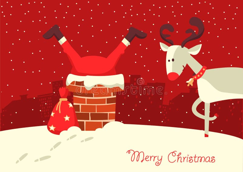 Carta di Buon Natale Santa Claus ha attaccato nel camino nel Chr illustrazione vettoriale Carta di Buon Natale Santa Claus ha attaccato nel camino nel Chr illustrazione vettoriale