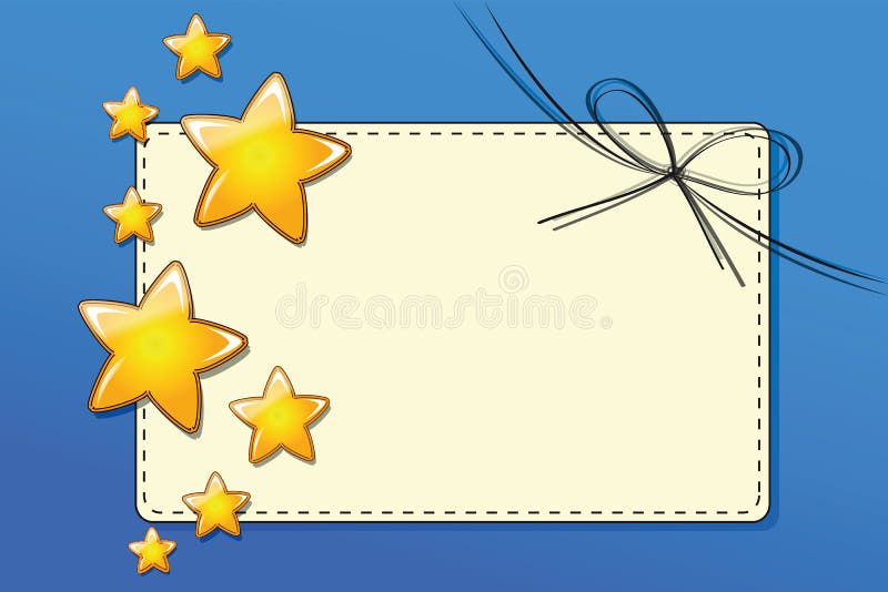 Carta di carta del buono di regalo con i nastri con le stelle dorate su fondo blu royalty illustrazione gratis Carta di carta del buono di regalo con i nastri con le stelle dorate su fondo blu royalty illustrazione gratis