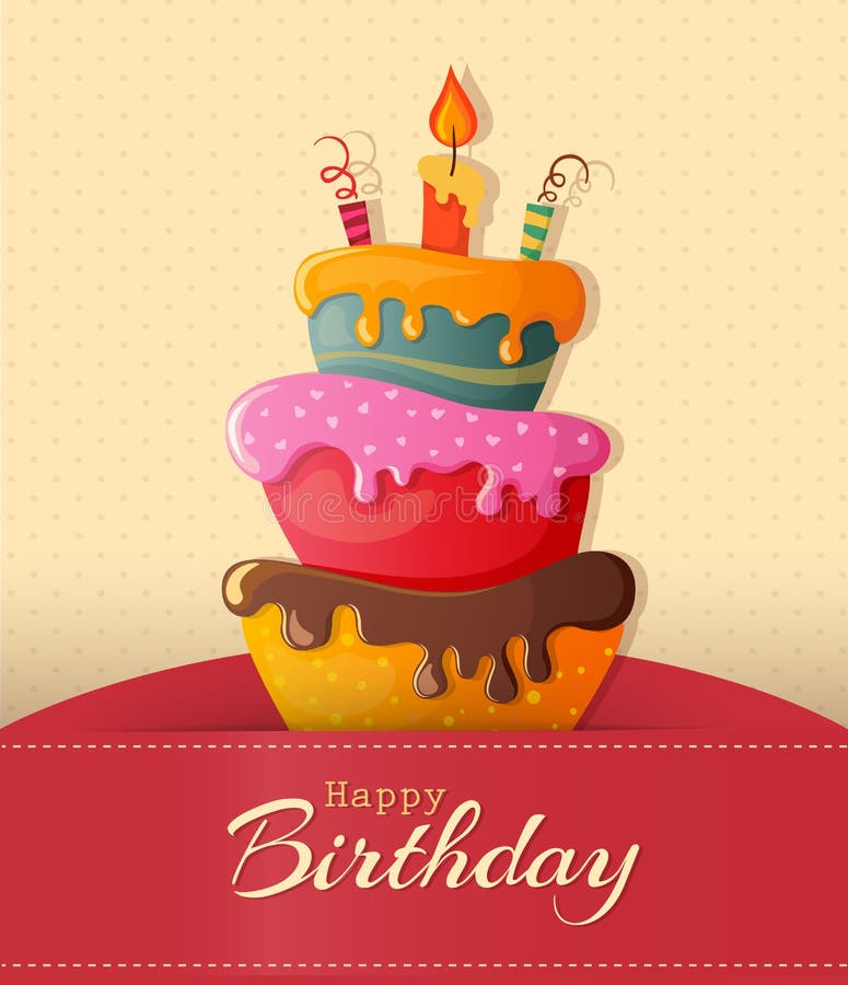 Carta di vettore della torta di compleanno con il dolce royalty illustrazione gratis